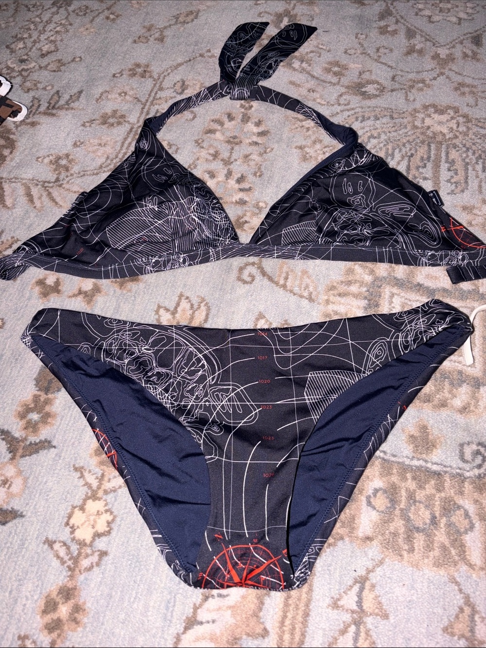 Vilebrequin Black Graphic Halter Bikini with White Line Accents